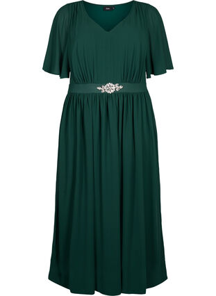 Maxi dress with pleats and short sleeves, Botanical garden, Packshot image number 0