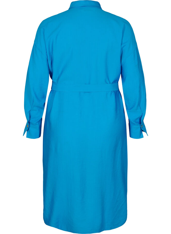 Viscose shirt dress with tie-belt, Dresden Blue, Packshot image number 1