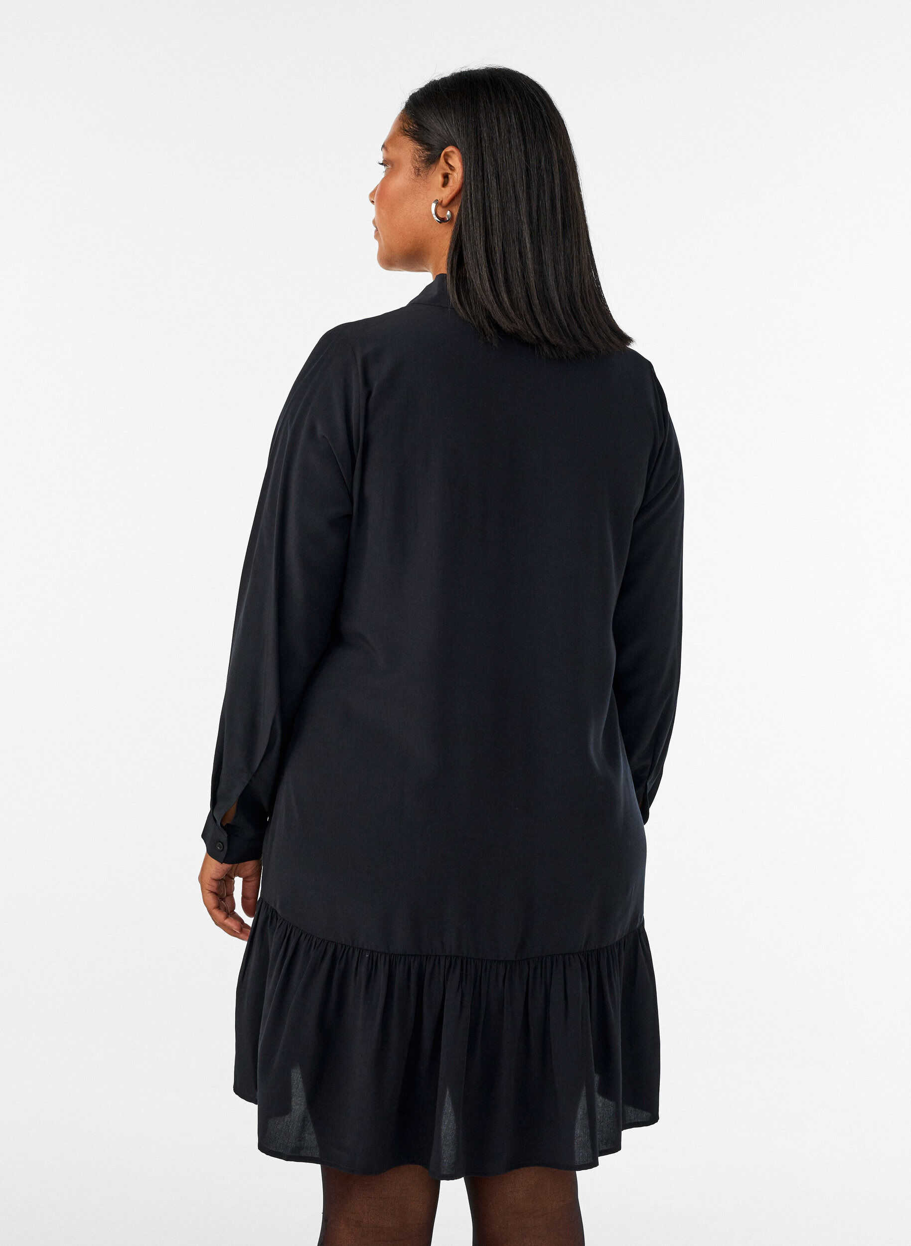 ZizzifashionShort shirt dress with ruffle tier, Black, Model image number 2