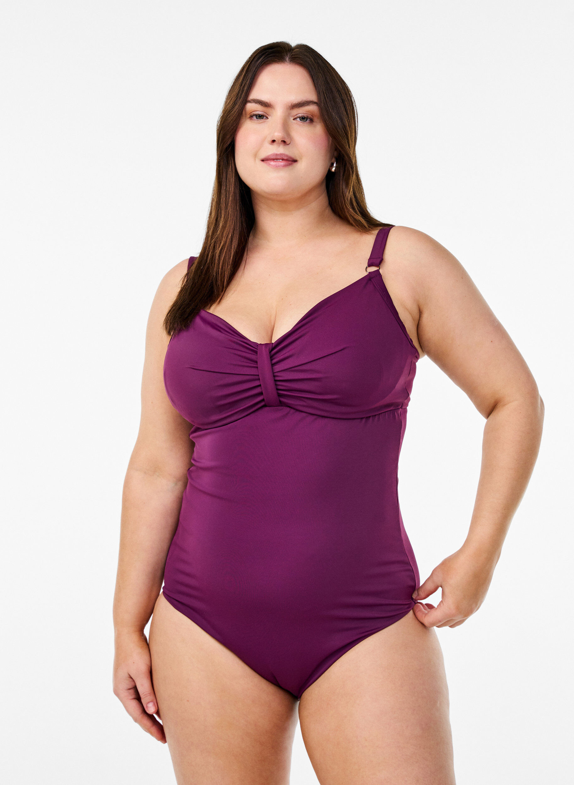 Swimsuit with underwire and draping, Purple, Model