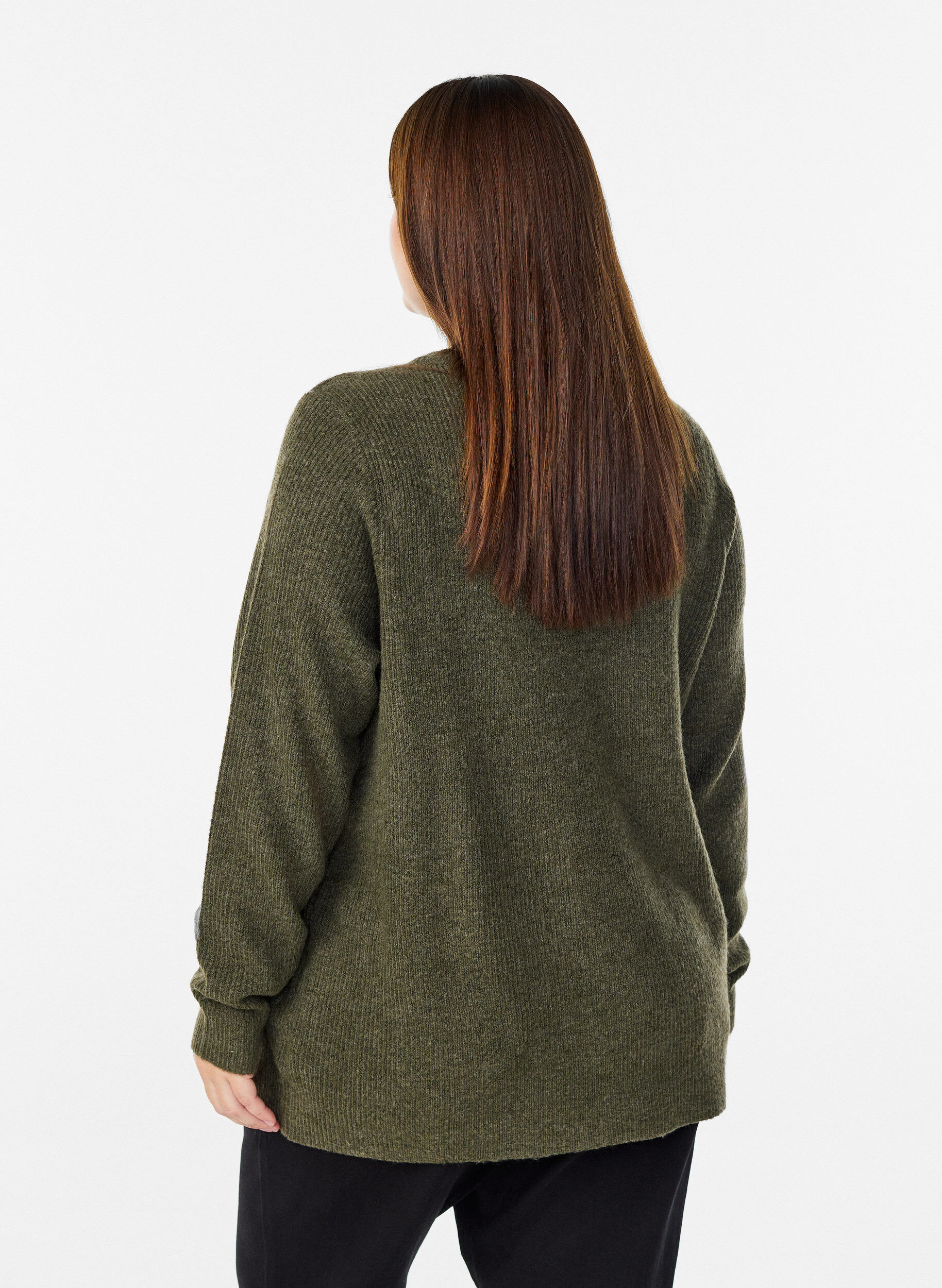 Zizzifashion Melange knit blouse with round neck, Green, Model image number 2