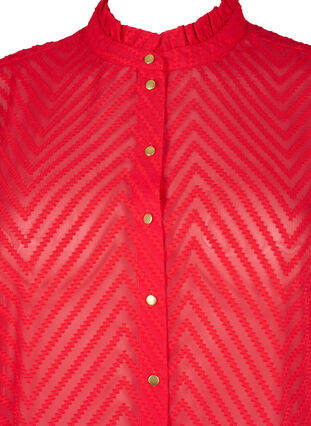 Shirt blouse with ruffles and patterned texture, Tango Red, Packshot image number 2