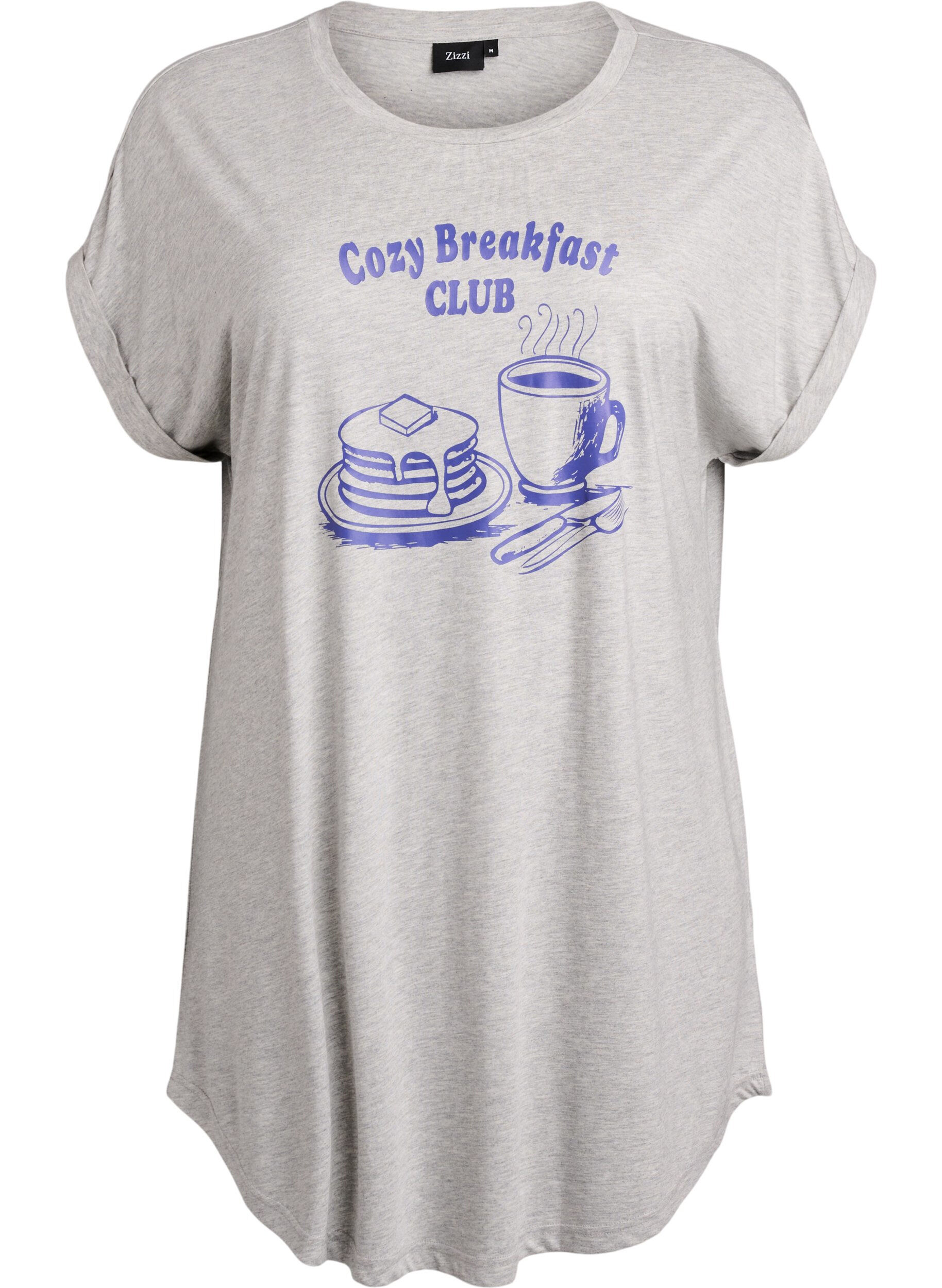 Zizzifashion Short sleeve nightgown with text print, Grey, Packshot image number 0
