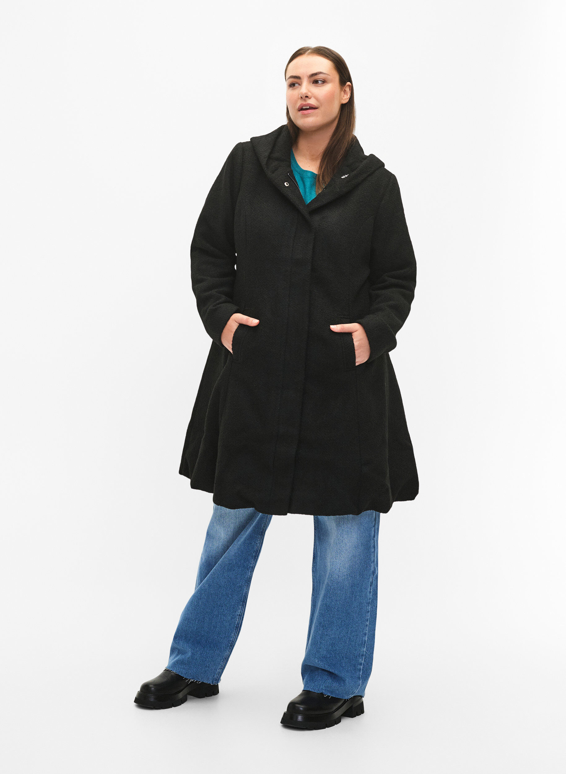 Zizzifashion A-line coat with hood, Black, Model image number 2