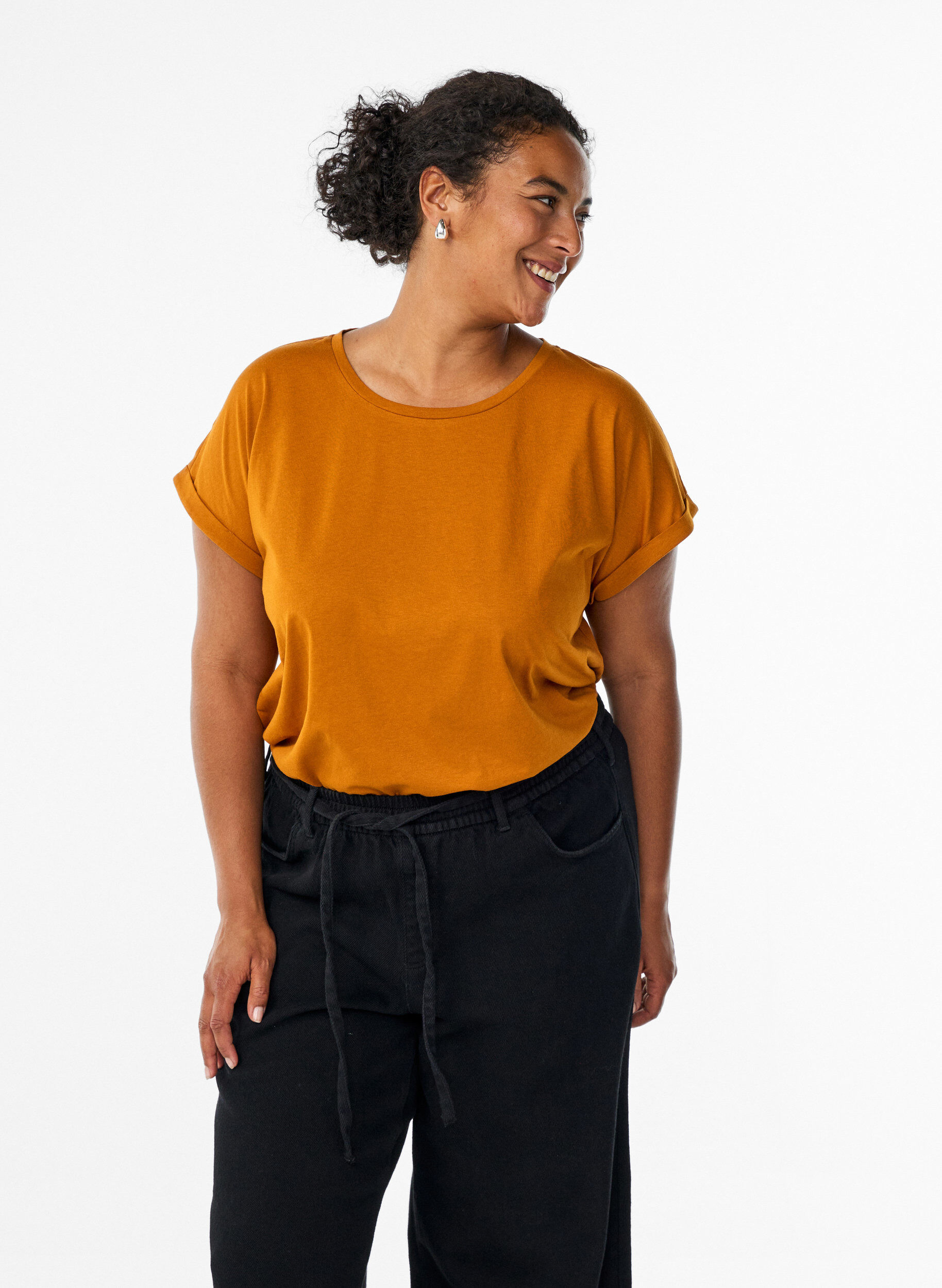 ZizzifashionShort sleeve cotton blend T-shirt, Orange, Model image number 0