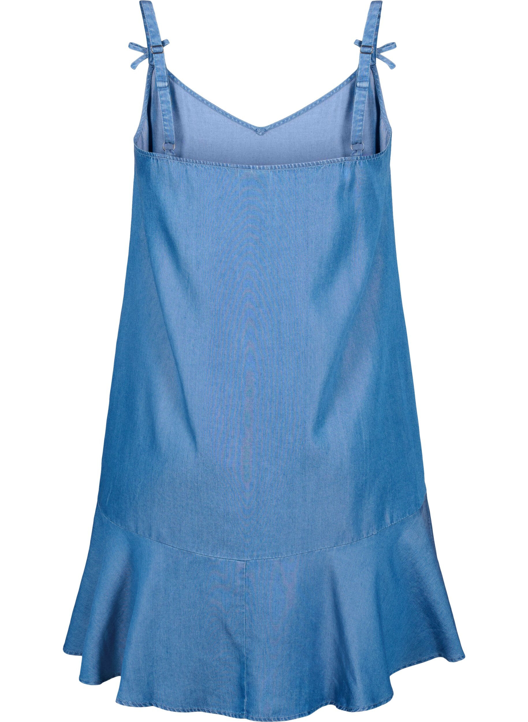 Zizzifashion Midi denim dress with spaghetti straps, Blue, Packshot image number 1