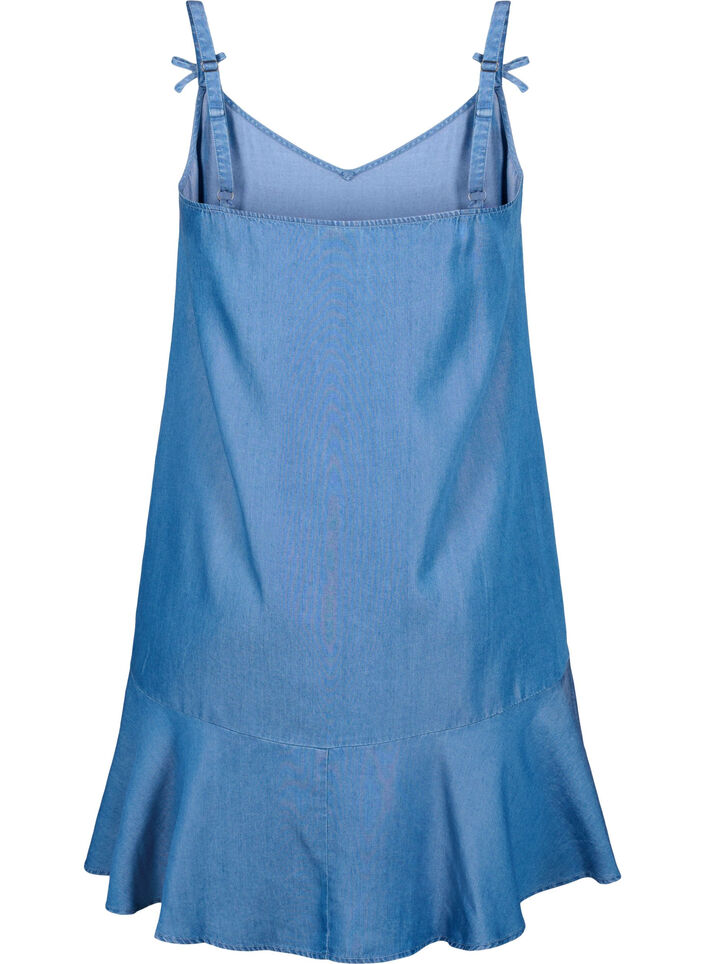 Midi denim dress with spaghetti straps, Blue, Packshot image number 1