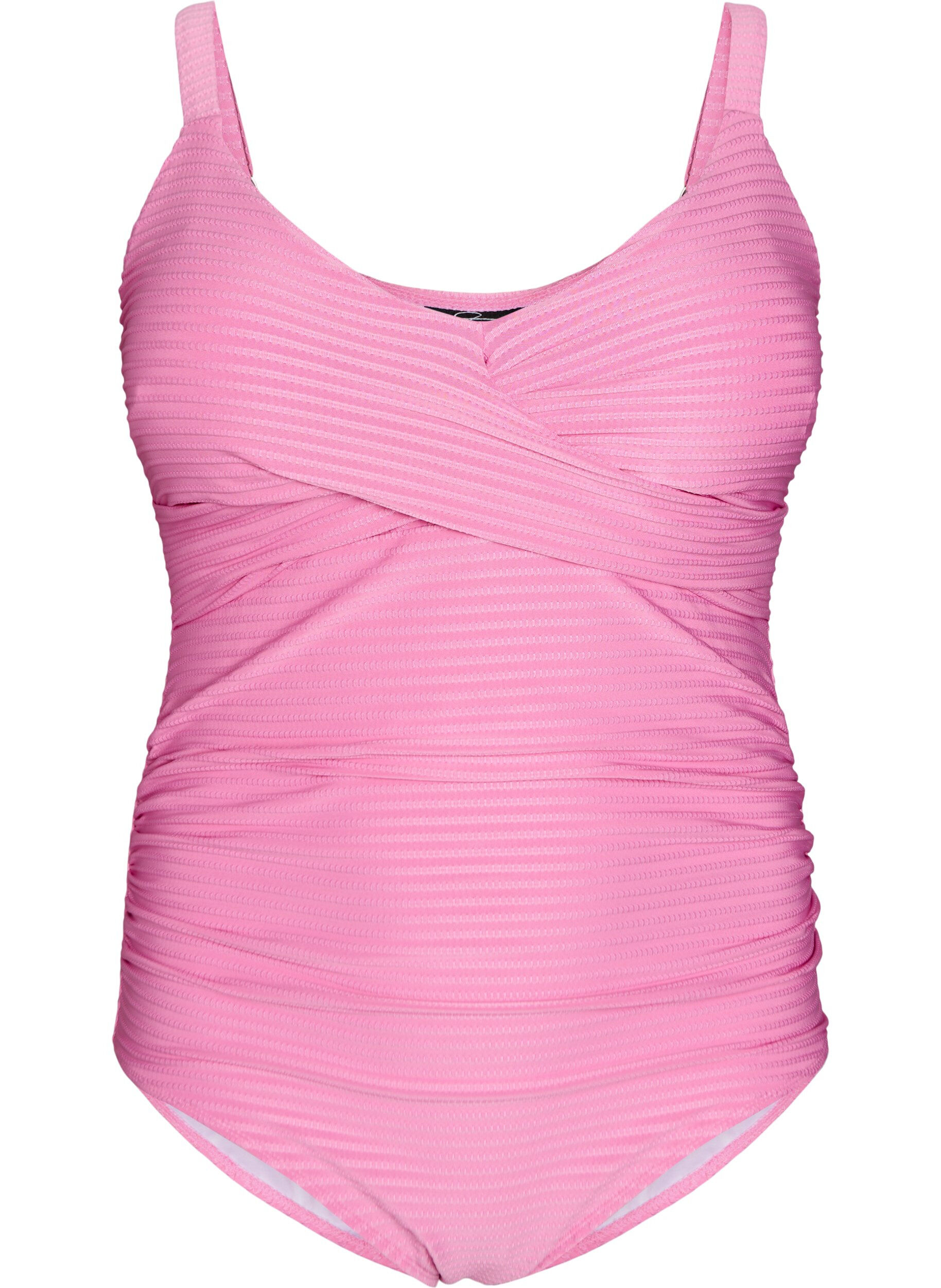 Zizzifashion Swimsuit with texture and criss-cross detail, Pink, Packshot image number 0