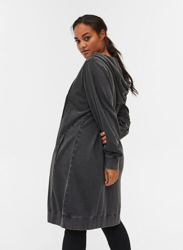 Loose, cotton hoodie sweatshirt dress with pockets, DARK GREY WASHED, Model image number 1