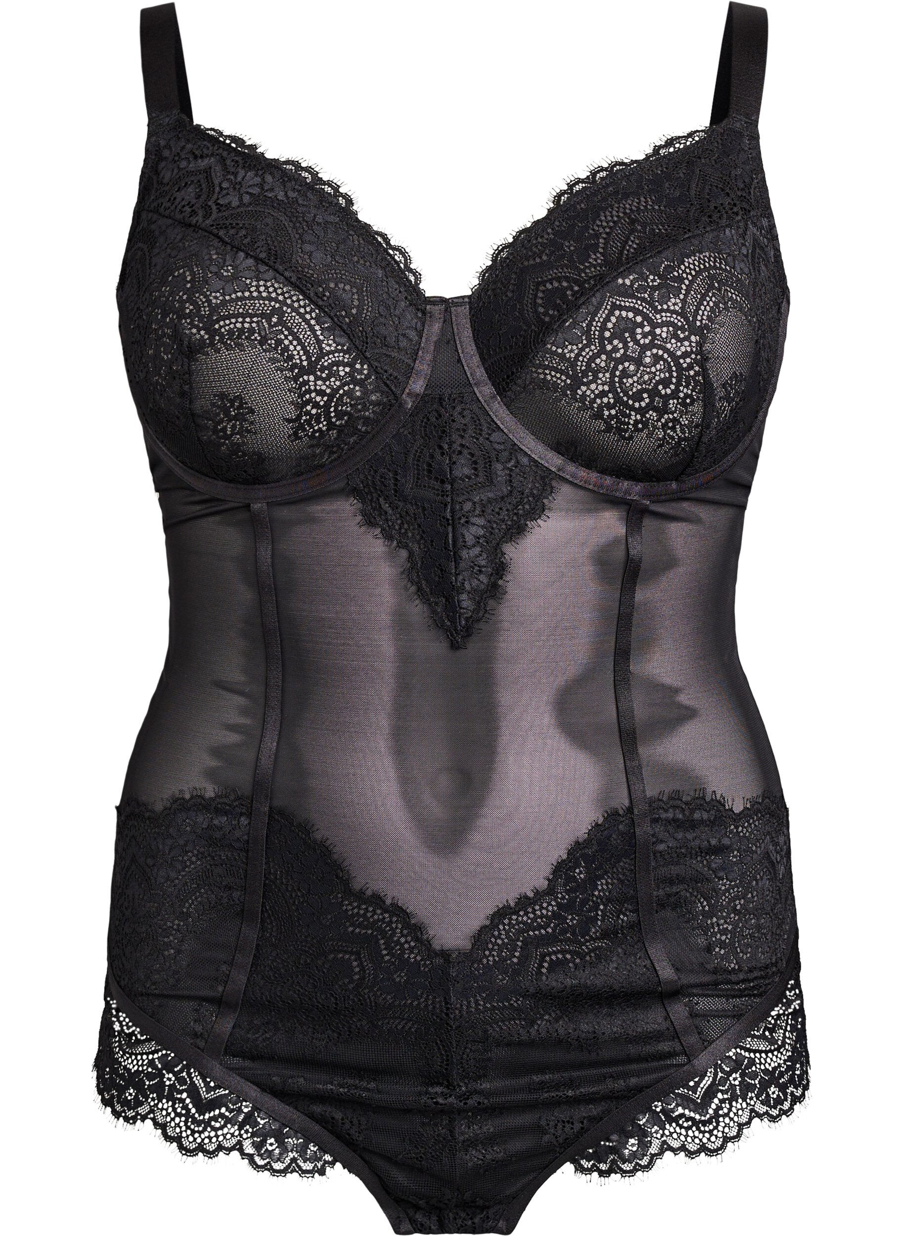 Mesh bodysuit with lace and underwire