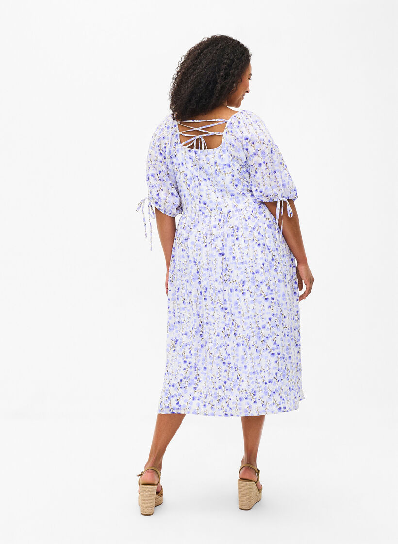 Summer dress with floral print and lace details, Sand Verbena AOP, Model image number 1