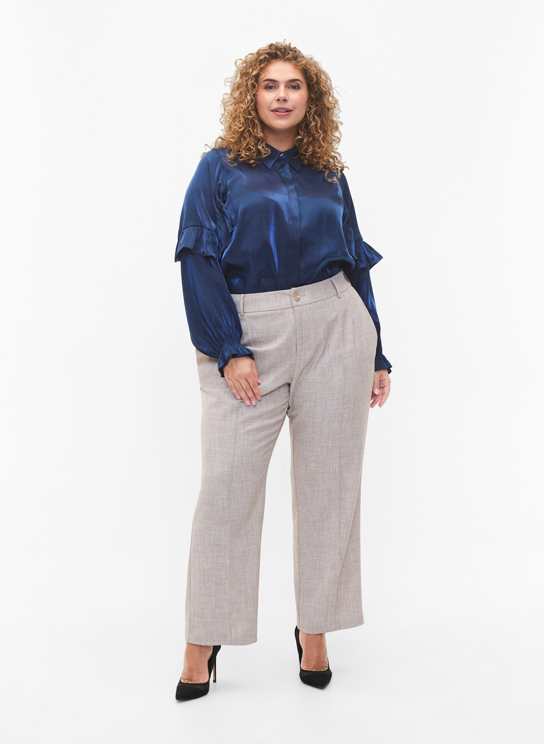 Zizzifashion Viscose shirt with ruffles, Titan, Model image number 2