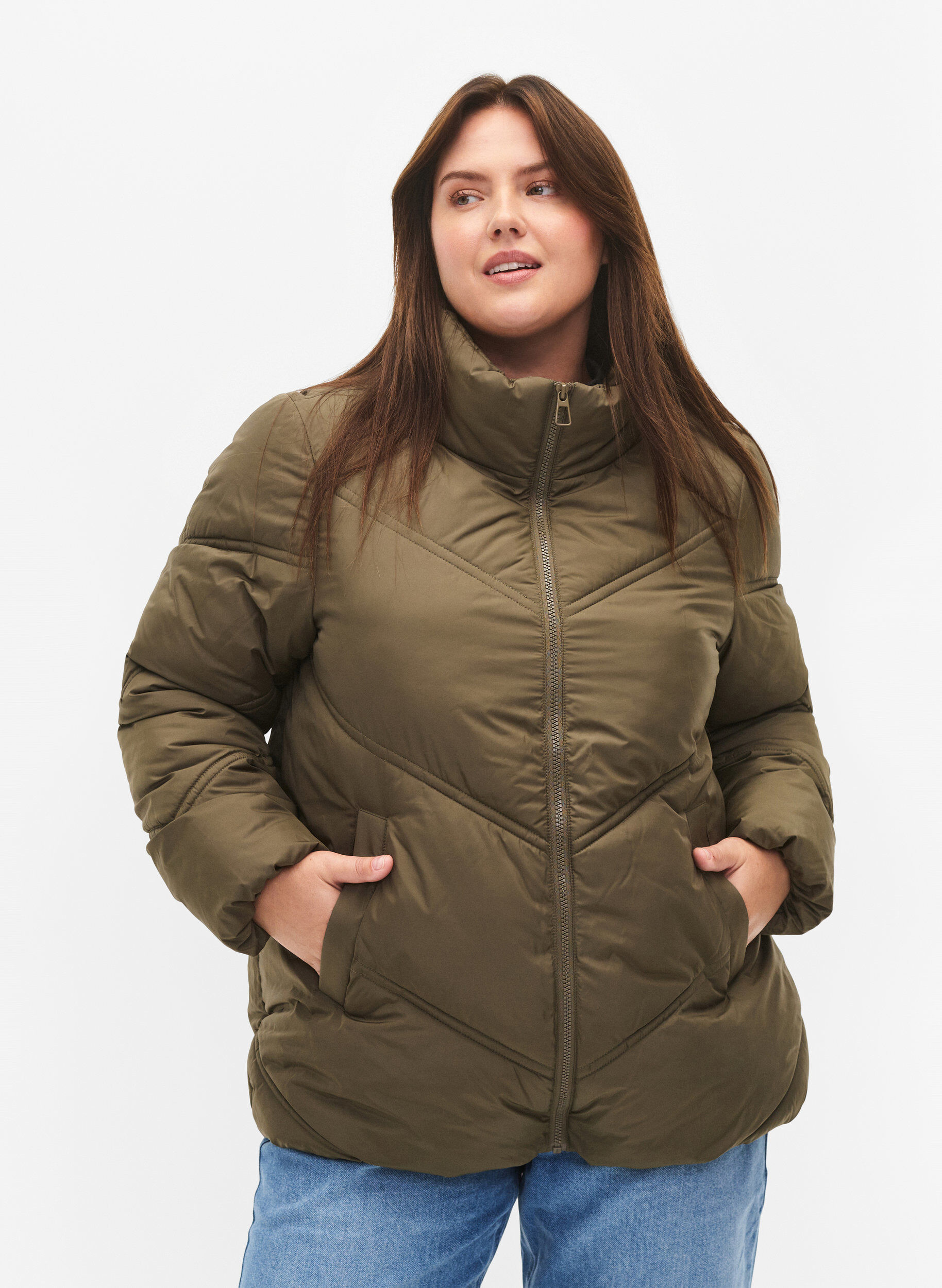 Zizzifashion Short puffer Winter jacket with pockets, Bungee Cord , Model image number 0