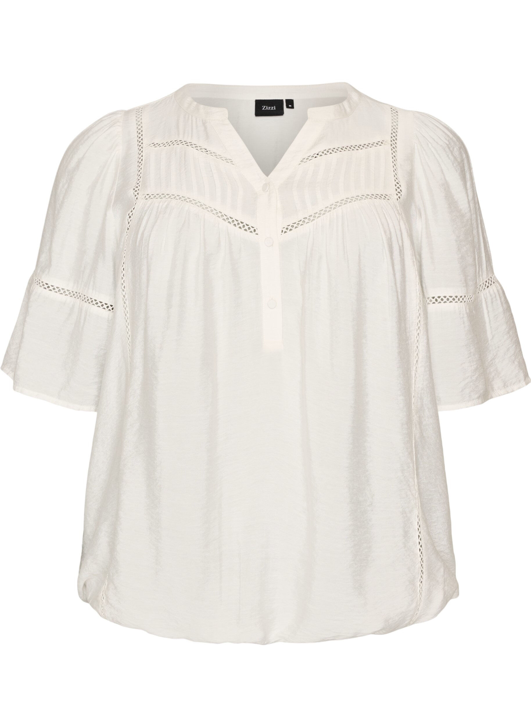 ZizzifashionViscose blouse with pintucks and balloon effect, Vanilla, Packshot image number 0