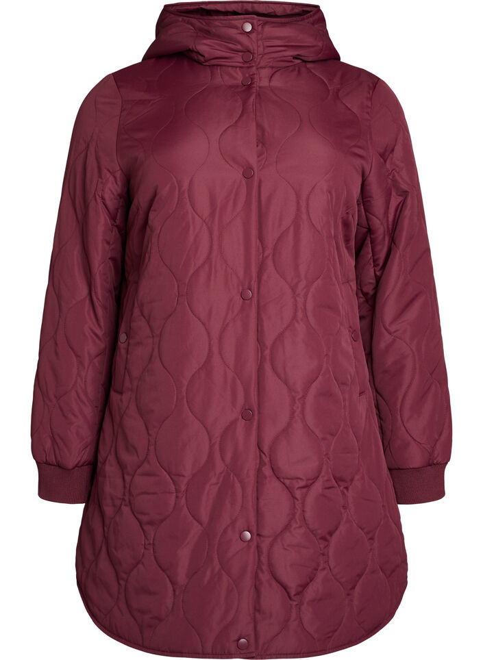 Mid-length quilted jacket with a hood, 0655, Packshot image number 0