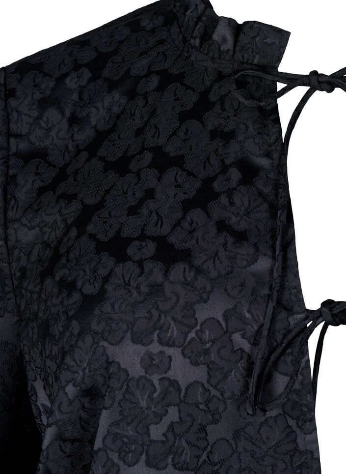 Short-sleeved jacquard blouse with ties, Black, Packshot image number 2