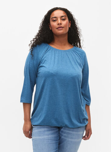 Malange blouse with 3/4 sleeves, Legion Blue Mel., Model image number 0