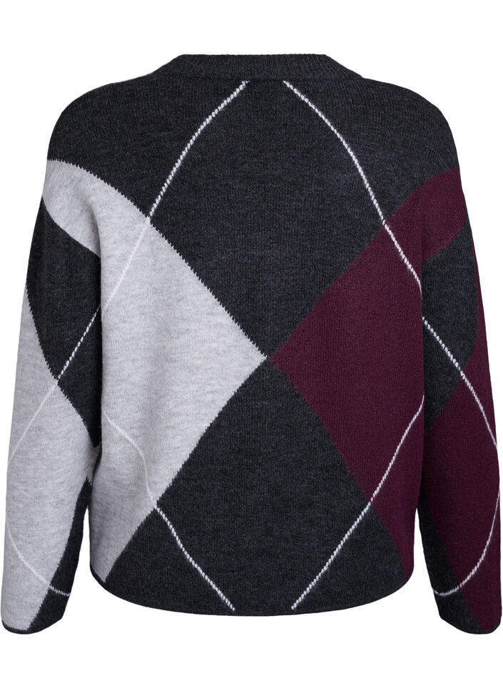 Jumper with large checks and contrast sleeves, Dark Grey, Packshot image number 1