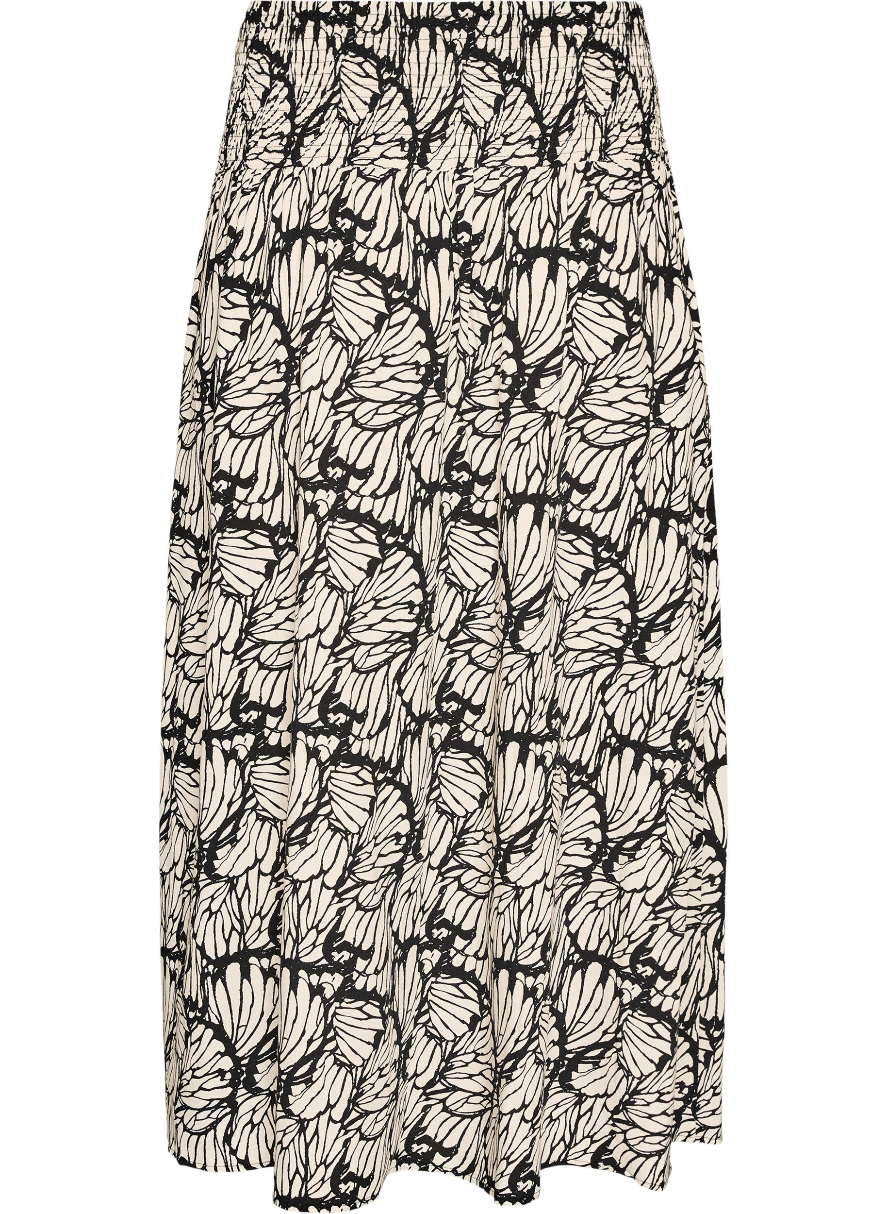 Zizzifashion Viscose maxi skirt with smocking, Black, Packshot image number 1