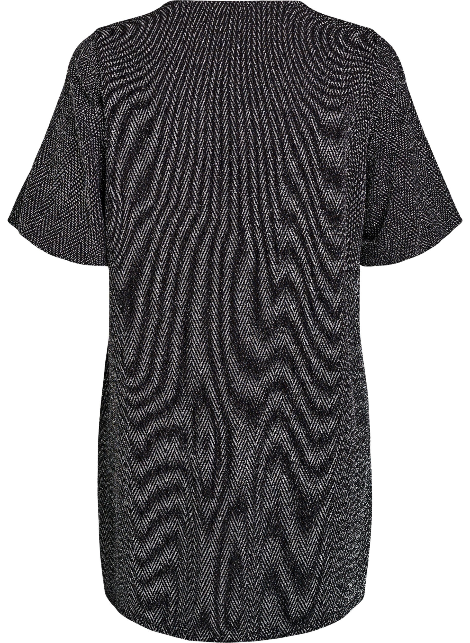 Zizzifashion Short dress with glitter pattern, Black, Packshot image number 1