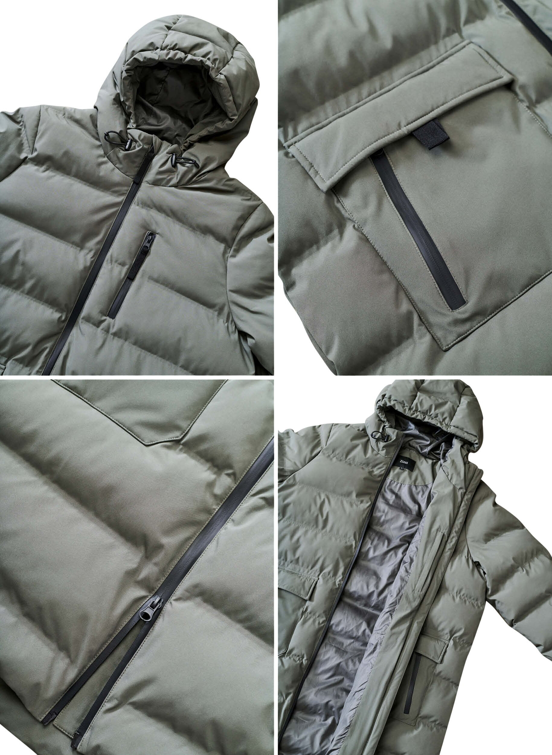 Zizzifashion Puffer coat with hood and pockets, Green, Packshot image number 4