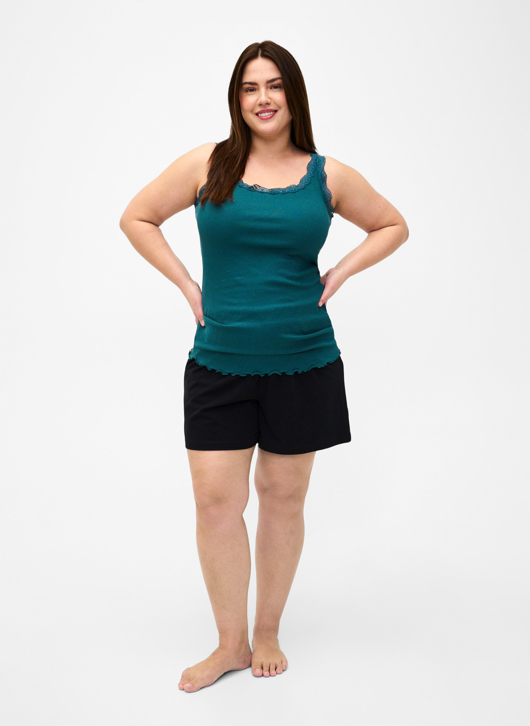 ZizzifashionTop with lace trim, Green, Model image number 1