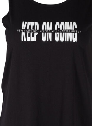 Sleeveless cotton sports top with print, Black Keep On Going, Packshot image number 2