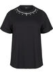 T-shirt with round neck and rhinestones, Black, Packshot image number 0