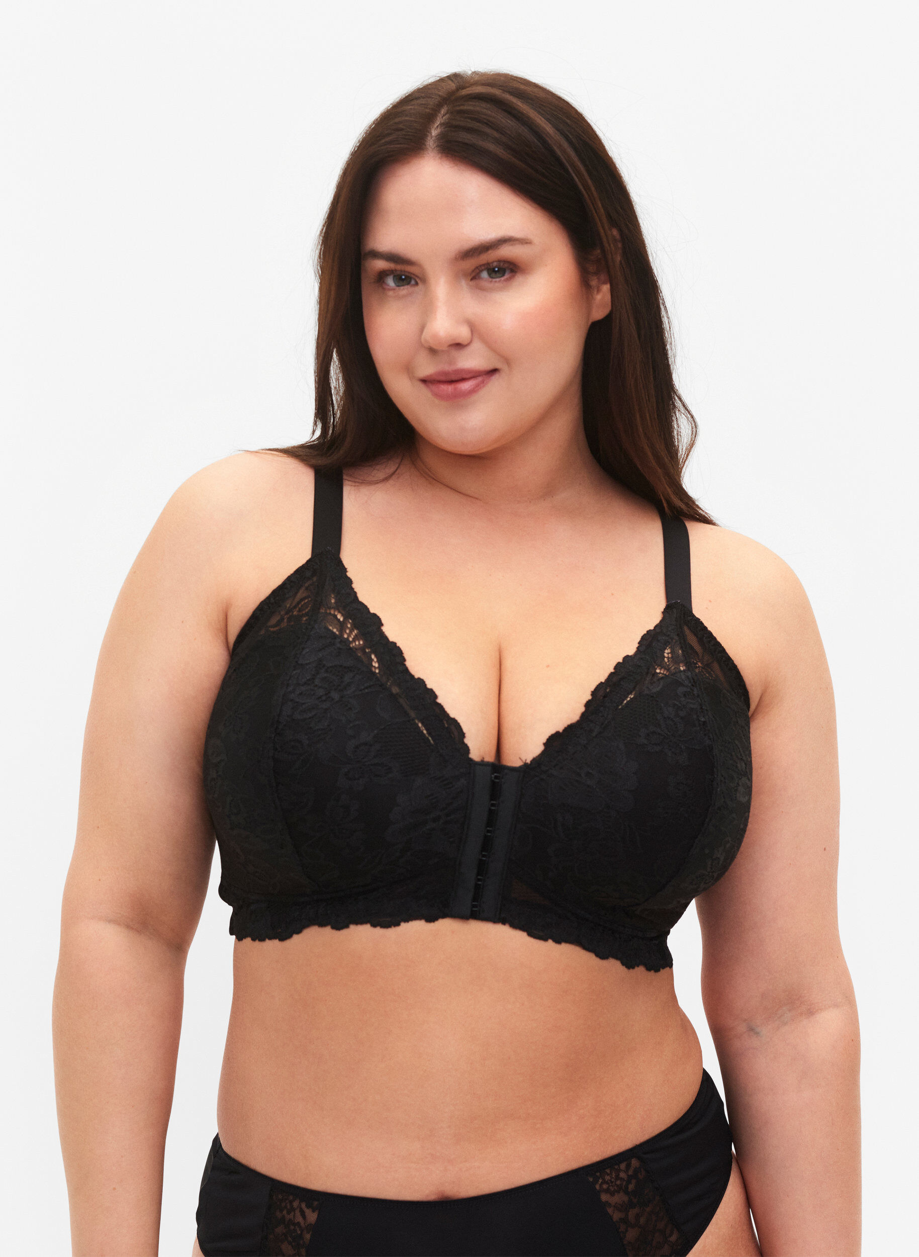 Zizzifashion Lace bra with front closure, Black, Model image number 0