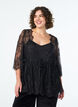 Lace top with tie detail and 3/4 sleeves, Black, Model image number 0