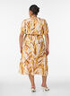 Viscose midi dress with leaf print and smocked waist, Yellow, Model image number 1