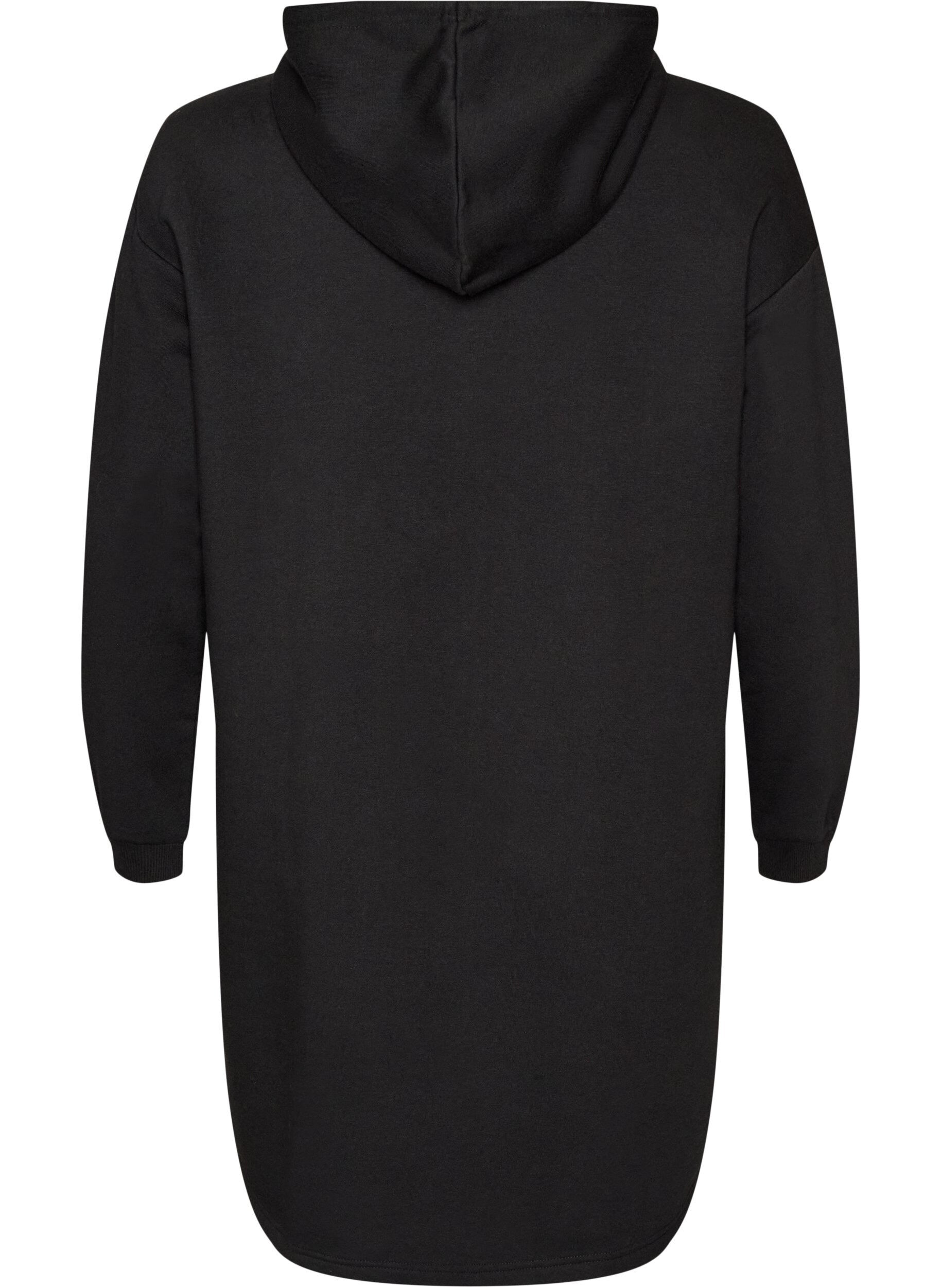 ZizzifashionLong hooded cardigan with zipper, Black, Packshot image number 1