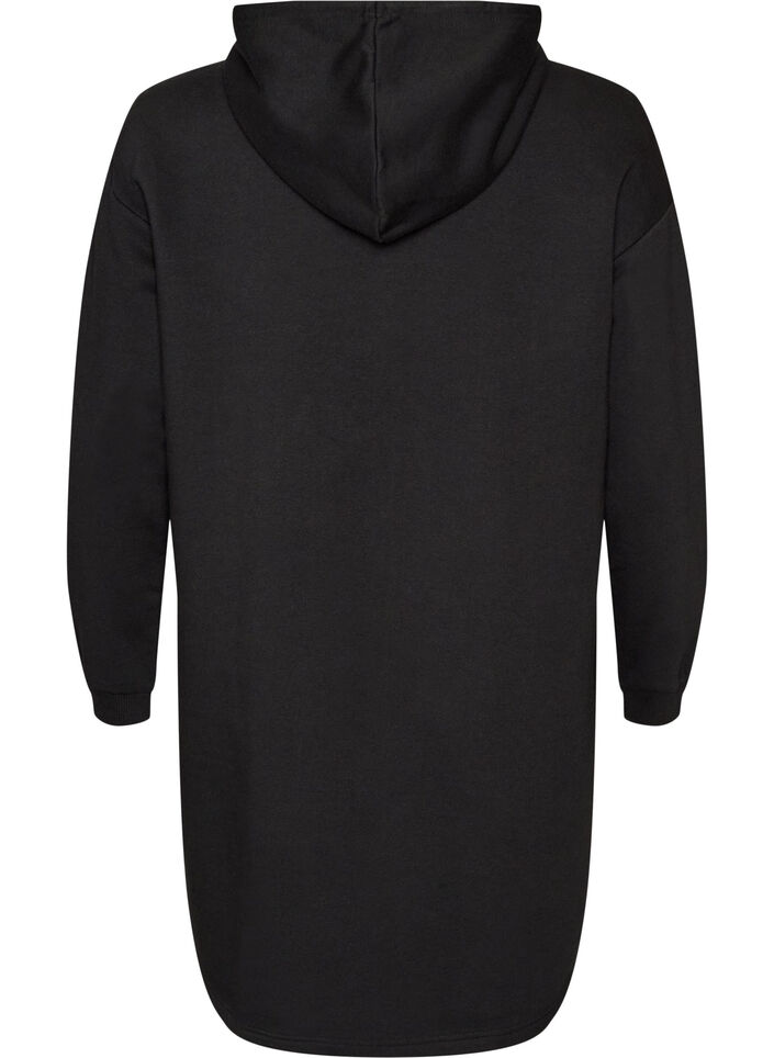 Long hooded cardigan with zipper, Black, Packshot image number 1