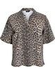 Leopard print denim blouse with collar and half sleeves, Brown, Packshot image number 0