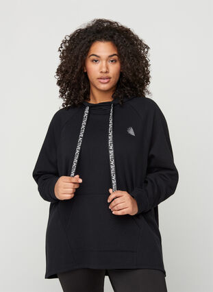 Sweatshirt with pocket and hood, Black, Model image number 0