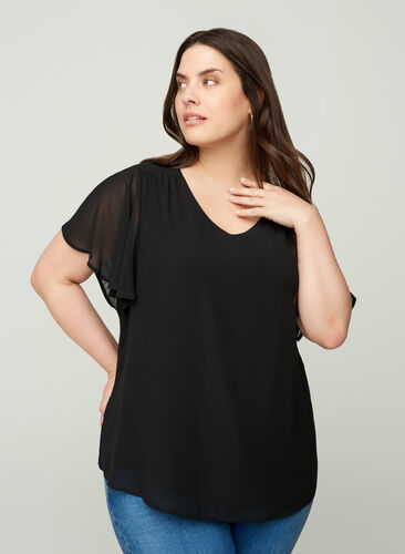 Short-sleeved blouse, Black, Model image number 0