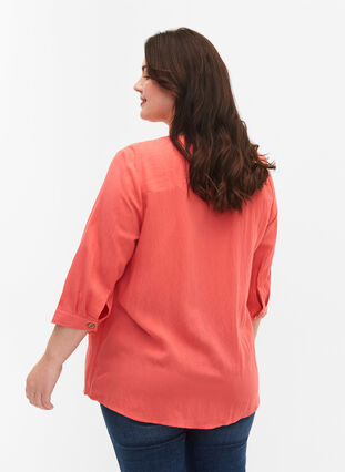 Viscose blouse with buttons and v-neck, Deep Sea Coral, Model image number 1