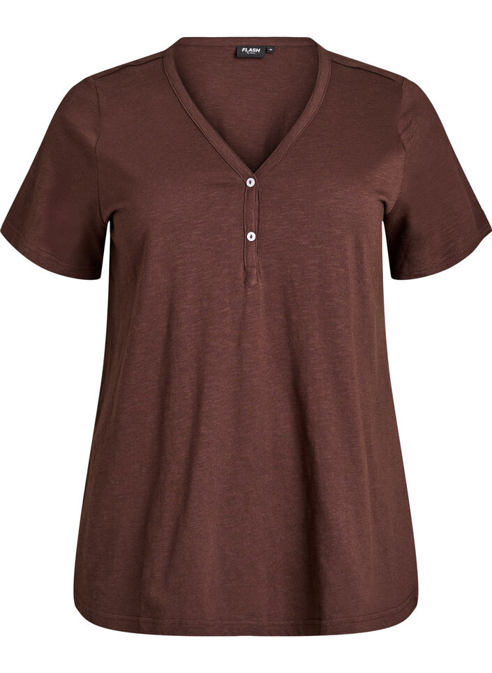 T-shirt with button detail, Brown, Packshot image number 0