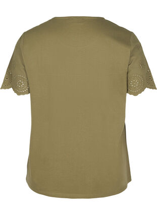 Short-sleeved blouse with broderie anglaise, Ivy Green, Packshot image number 1