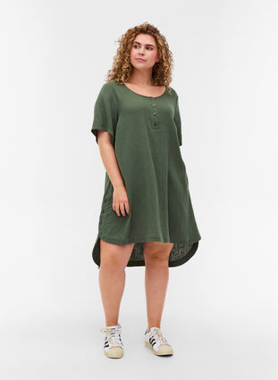 Short-sleeved cotton tunic, Thyme, Model image number 2