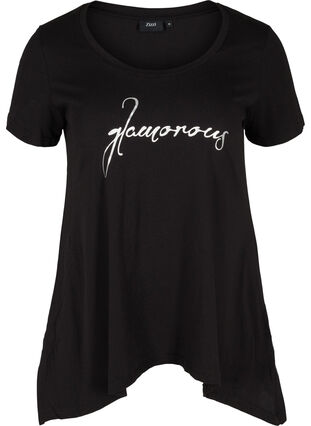 Short-sleeved cotton t-shirt with a-line, Black GLAMOROUS, Packshot image number 0