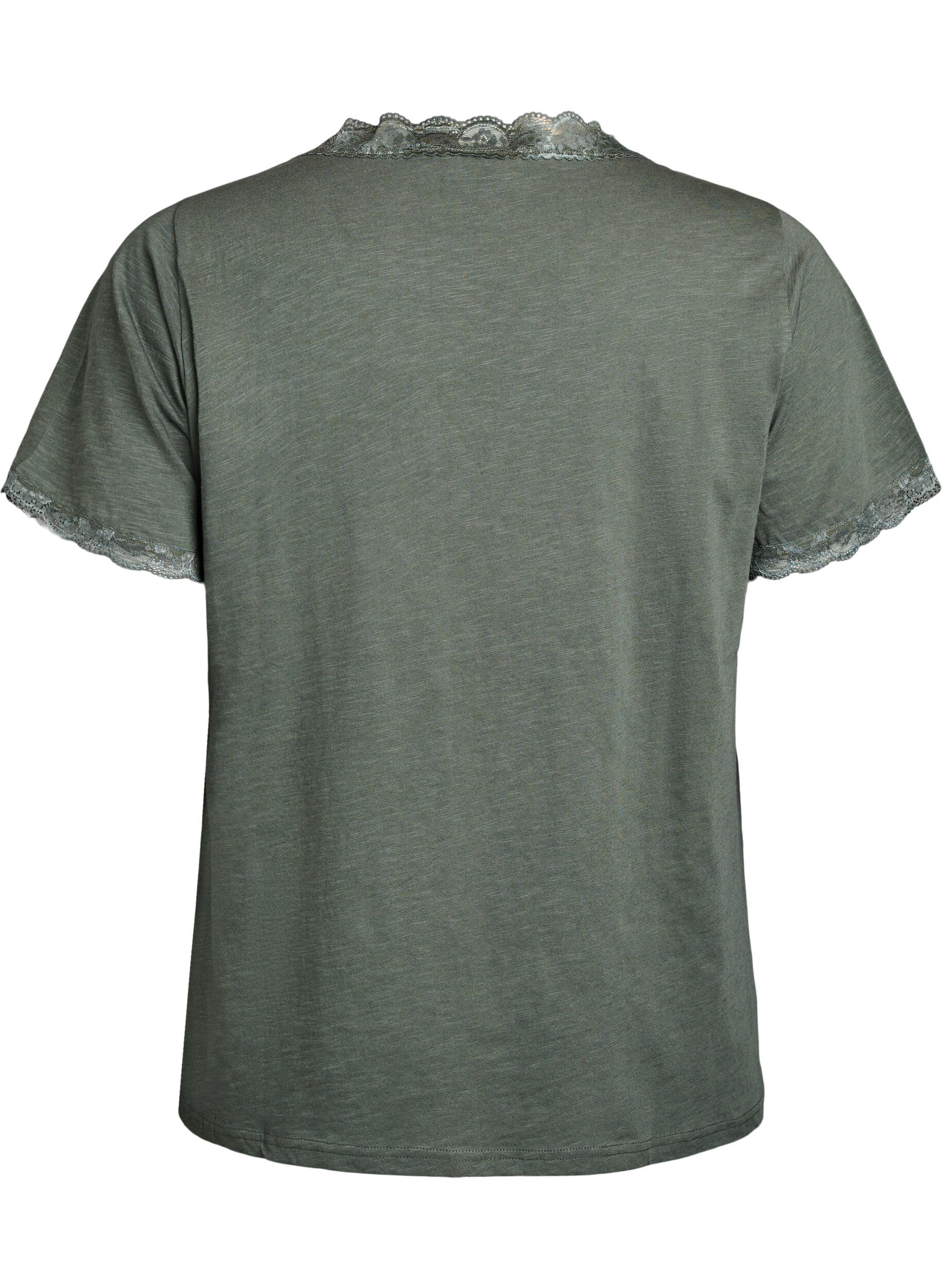 Zizzifashion T-shirt with lace trim, Green, Packshot image number 1