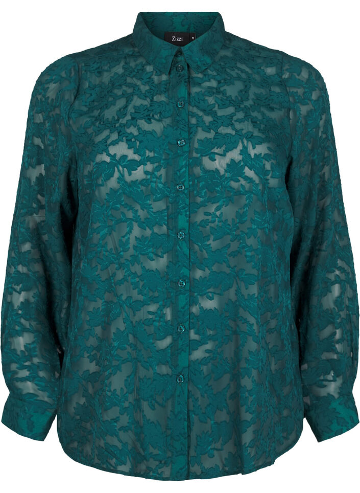 Jacquard shirt with buttons, Rain Forest, Packshot image number 0