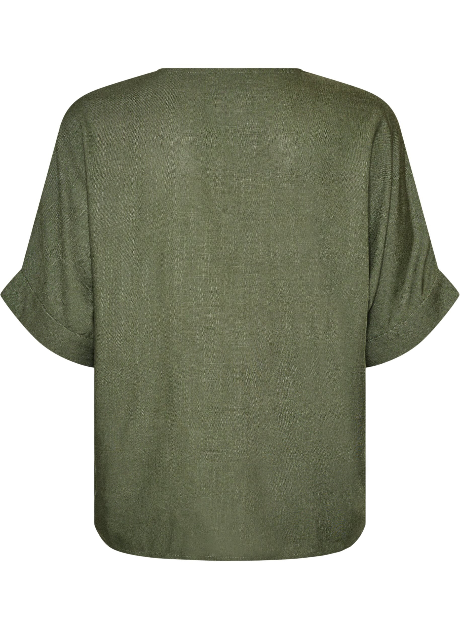 Zizzifashion Viscose blouse with crochet trim and buttons, Green, Packshot image number 1