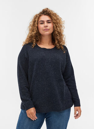Mottled knitted blouse with a round neck, Night Sky Mel., Model image number 0