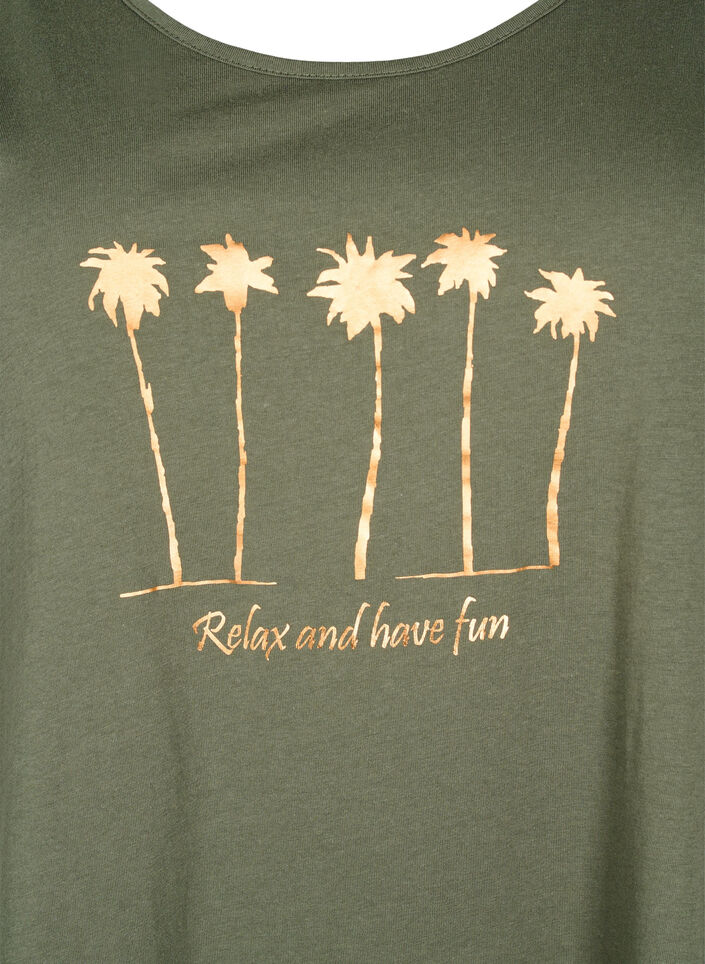 Sleeveless cotton dress with a-shape, Thyme W. Palm trees, Packshot image number 2