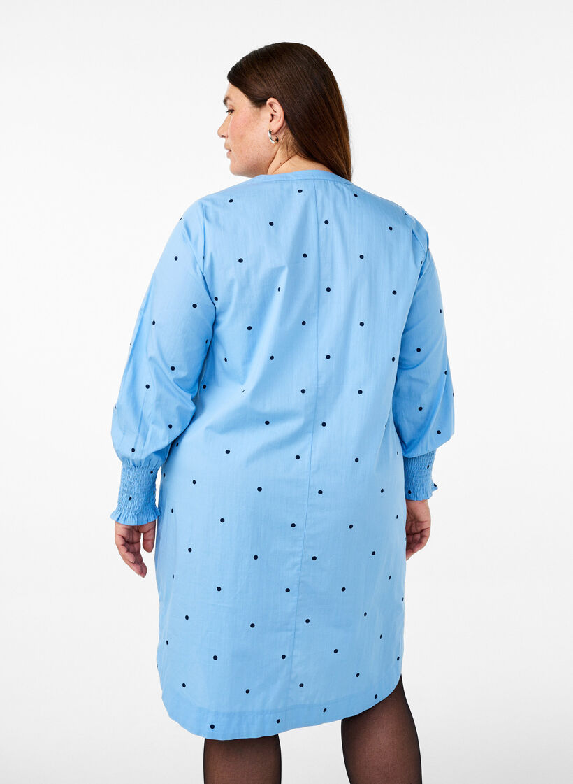 Dress with polka dots and long sleeves, Light Blue, Model image number 2