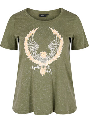 Cotton T-shirt with print, Ivy Green ACID WASH, Packshot image number 0