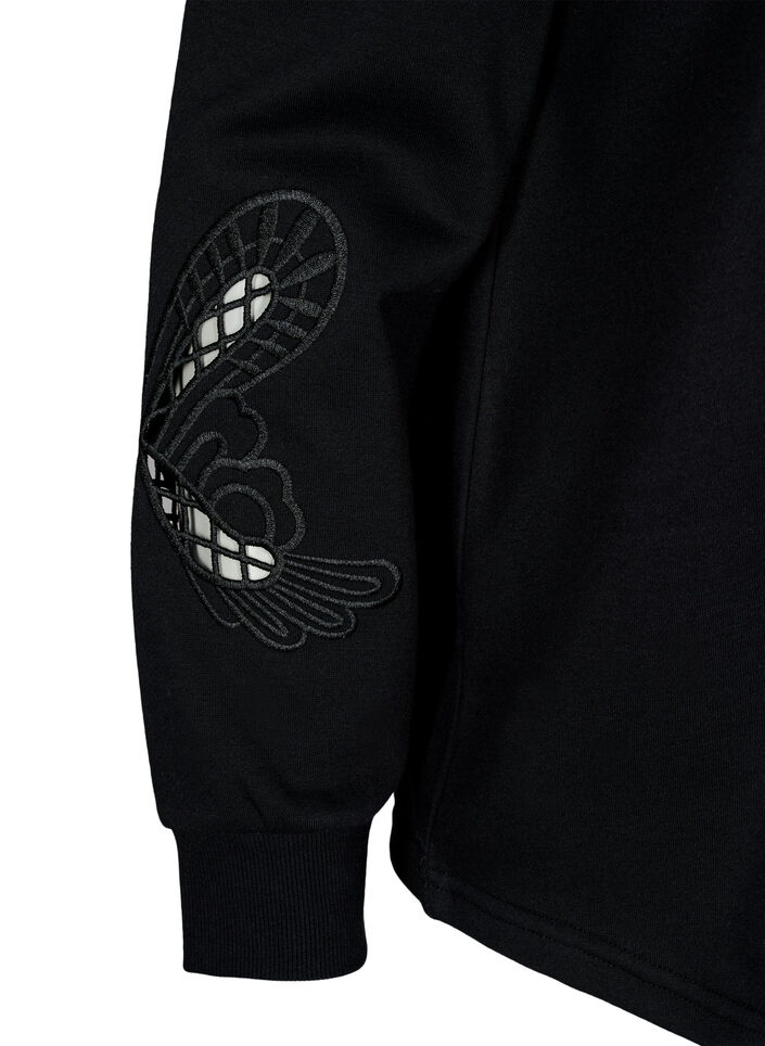Sweatshirt with embroidered cut-outs, Black, Packshot image number 3