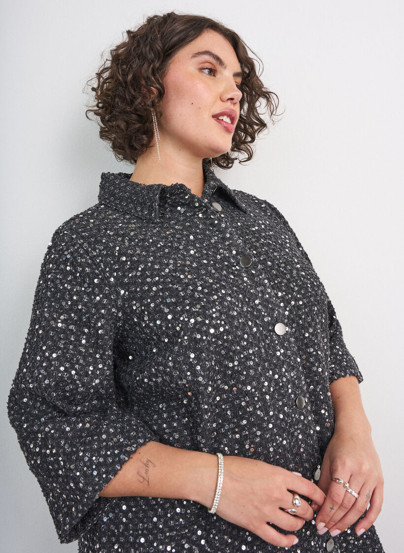 Denim dress with sequins and 3/4 sleeves, Black, Model image number 3